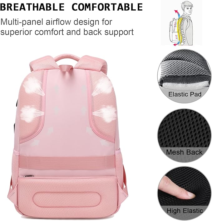 Volher Laptop Backpack,Business Travel Anti Theft Slim Durable Laptops Backpack,Water Resistant College Computer Bag for Women & Men Fits 15.6 Inch Laptop and Notebook-Light Pink