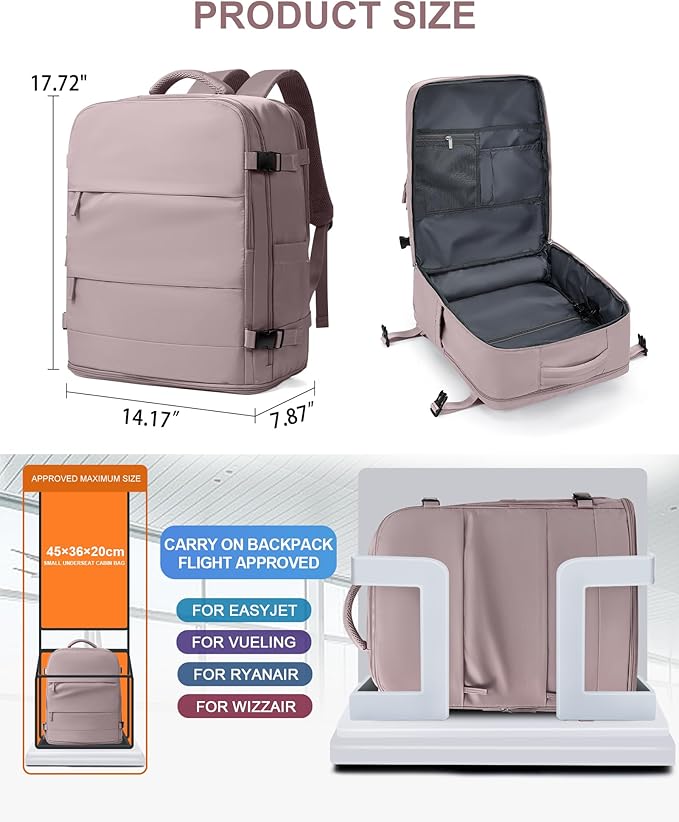 coowoz Large Travel Backpack Carry On for Women Man Waterproof Gym Backpacks with Laptop Compartment Mochila de Viaje Teacher Personal Item Backpack Rucksack Airplane Accessories Must Haves Lotus Pink