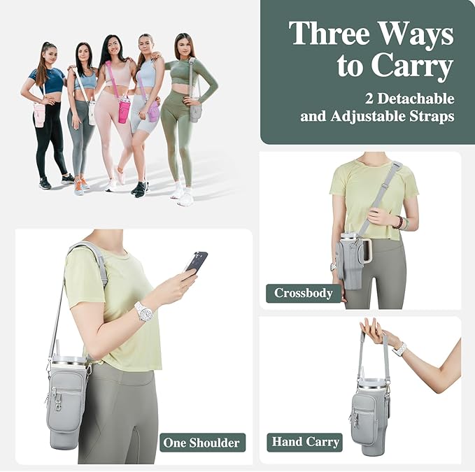 linmaya Water Bottle Carrier Bag for Stanley Cup 40/30oz with Phone Holder Pockets,Neoprene Water Bottle Cross-body Bag with Adjustable Shoulder & Hand Strap Stanley Cup Accessories