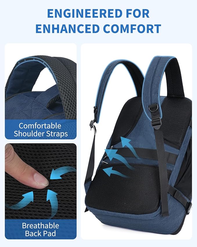 WANDF Travel Backpack For Spirit Airlines Personal Item Bag 18x14x8 with Wet Pocket, 17 Inch Laptop Backpack for Men Women（Navy Blue）