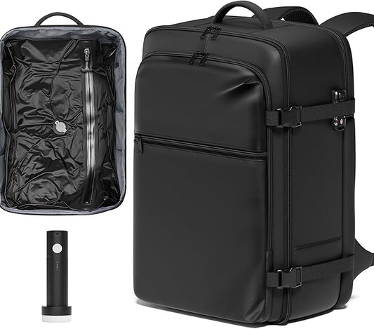 SUOCO Travel Vacuum Backpack with Portable Electric Pump, 45L Carry On Compression Seal Travel Backpack with Vacuum System, Traveling Packing Luggage Suitcase, Black