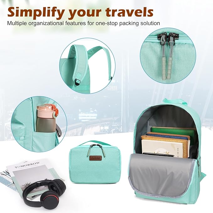 ABS+PC Carry on Luggage set with backpack 3 Pcs suitcace with Spinner wheels TSA Lock 20-In hardshell Lightweight Luggage set (Mint Green)