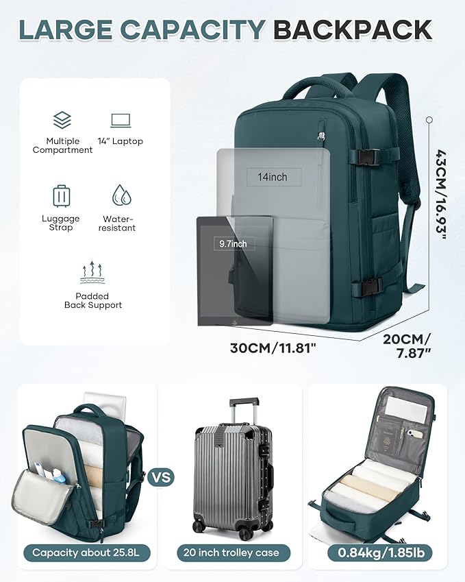 WONHOX Large Travel Backpack Carry on Flight Approved Laptop Work Business Backpack for Women Men Mochila de Viaje