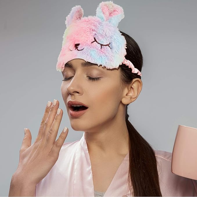 Geyoga Sleep Mask for Kids, Girls Plush Sleeping Eye Cover Soft Eye Blindfold Cover Animal Shade for Kids (Rainbow Color,Cat and Unicorn Style)