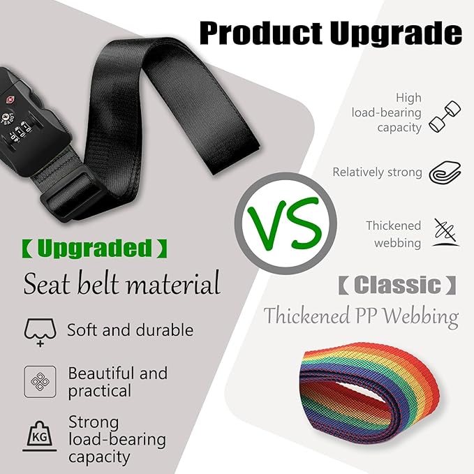 Luggage Straps TAS,Travel Strap with Name tag,Easy to Identify,Luggage Straps TSA Approved with Lock,Combination Luggage Lock with Adjustable Length,Compatible with 20-34 inch Luggage(Black 2 Pack)
