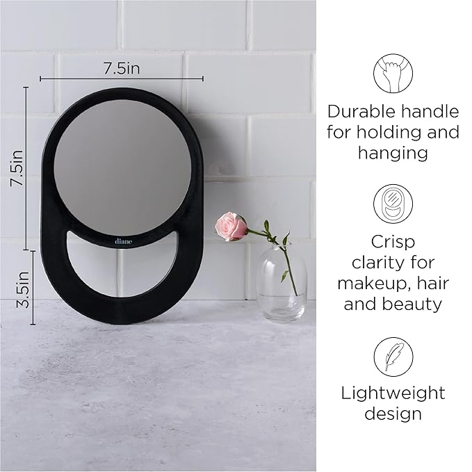 Diane Professional Quality Hand Mirror, Single Sided Hand Held Mirror, Lightweight Portable Mirror with Handle, Ideal for Makeup, Shaving, & Everyday Beauty, Compact Size for Travel – 7.5" Diameter
