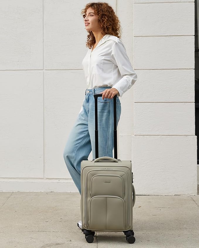 LOVEVOOK Carry On Luggage 22x14x9 Airline Approved, 22 Inch Softside Suitcases with Spinner Wheels, Lightweight Carry-on Suitcase with TSA Lock for Women Men, Large Luggage for Travel Business Trip