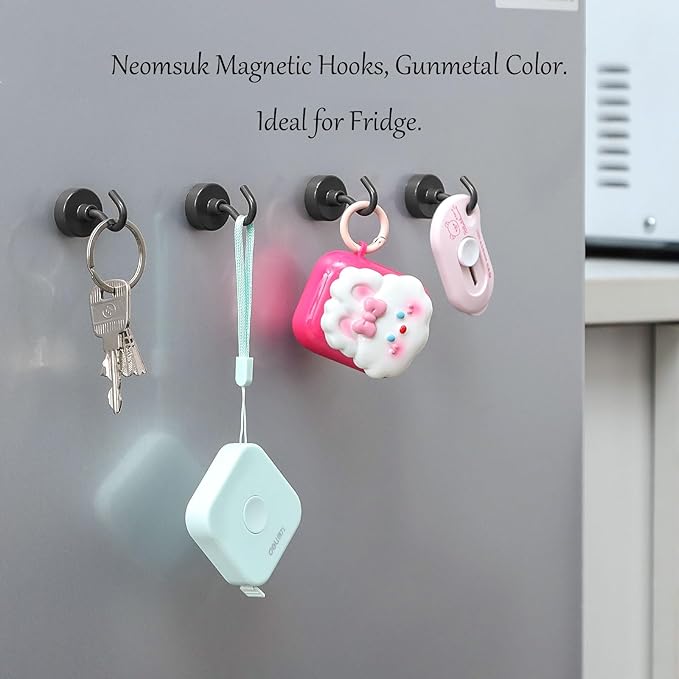 Neosmuk Magnetic Hooks,Heavy Duty Earth Magnets with Hook for Refrigerator, Extra Strong Cruise Hook for Hanging, Magnetic Hanger for Curtain, Grill(Grey, 6 Pack)