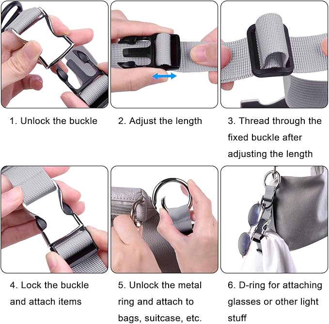 Wisdompro Jacket Gripper Strap, Add a Bag Luggage Straps Baggage Suitcase Belts Travel Accessories with Hook and D-Ring - Make Your Hands Free, Easy to Carry Your Extra Bags - Gray