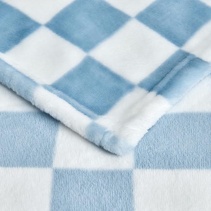 Checkered Blanket Flannel Throw Blankets Soft Cozy Checkered Grid Print Chessboard Gingham Pattern Throws for Bed Sofa Couch for All Seasons, 60x80 Inch, Blue