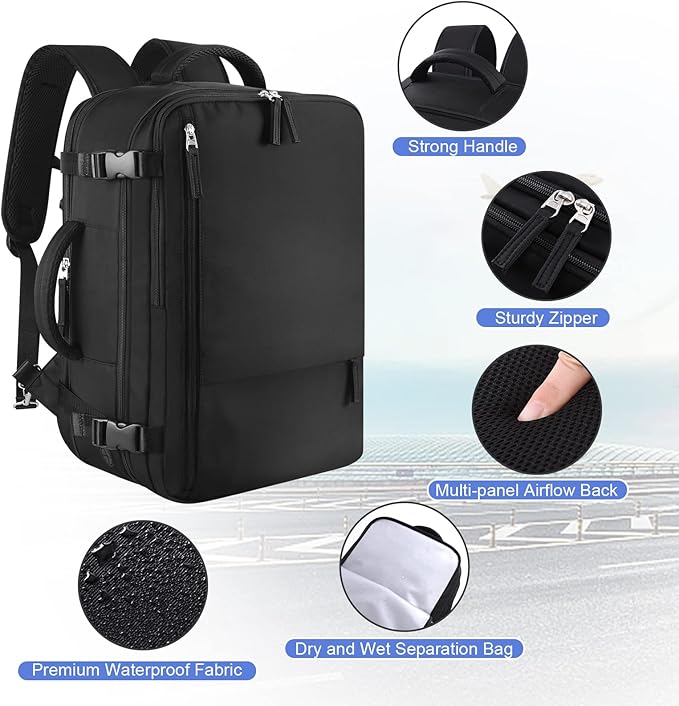 Large Travel Backpack for Women Men, Expandable 40L Carry On Backpack, 17 Inch Laptop Backpack College Bookbag, Waterproof Travel bag as Person Item Flight Approved