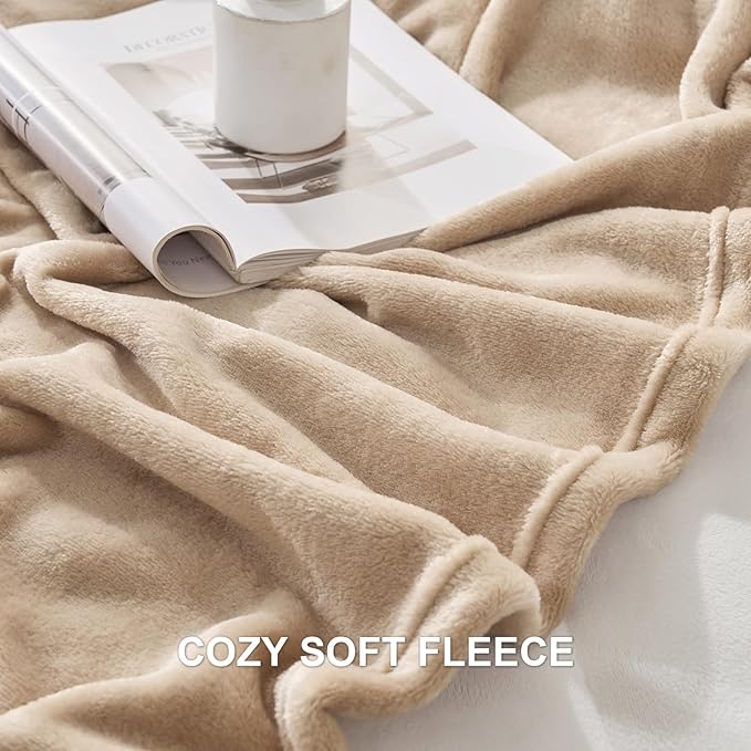 Hansleep Fleece Light Camel Twin Blanket, Super Soft Flannel Fuzzy Plush Cozy Blanket for All Seasons, Light Camel, Twin 60x80 Inches