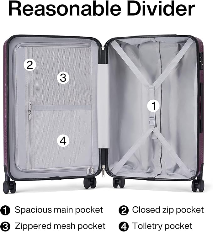 Hanke 29 Inch Luggage Suitcases With Spinner Wheels Lightweight PC hardside Rolling Suitcase With Travel Lock, Checked-Large 29-Inch Christmas Gifts for Birthday （Purple）