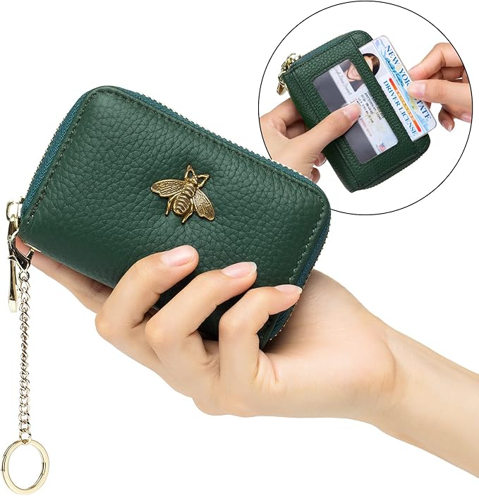 imeetu RFID Credit Card Holder, Small Leather Zipper Card Case Wallet for Women