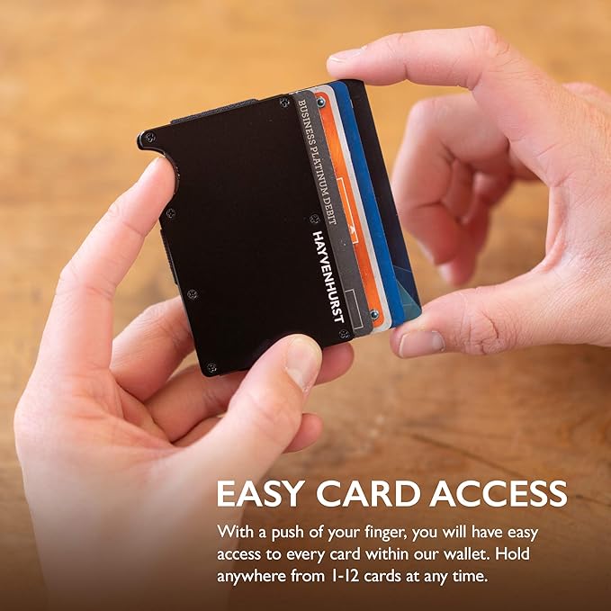 Hayvenhurst Wallet For Men - Reinvented Design Men's Wallet - Slim, Minimalistic & Seamless Card Case, Blocks RFID Scanners, Holds 12 Cards (Obsidian)