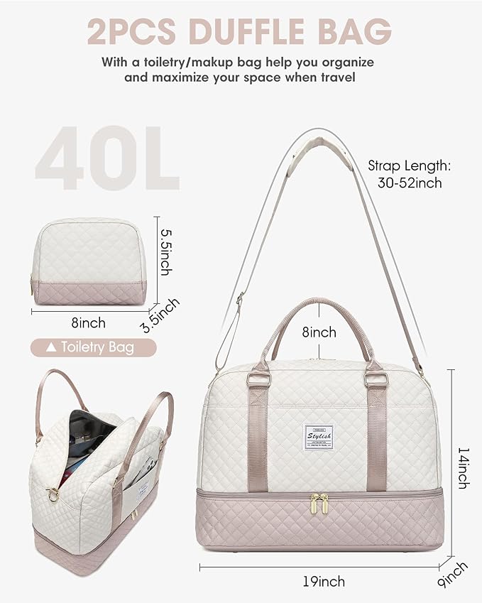 Travel Duffle Bag Weekender for Women: Travel Duffel Bag Carry-On Overnight Bag with Shoe Compartment & Wet Pocket Large Weekend Tote Bag with Gym Duffel Bag for Hospital Beige