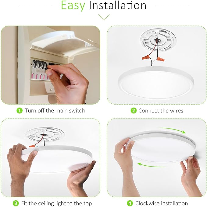 1 Pack LED Flush Mount Ceiling Light, 24W Ultra Thin Round White Lamp 3000K/4000K/6500K 3 Color Temperatures Adjusted Modern Ceiling Lights, Wired