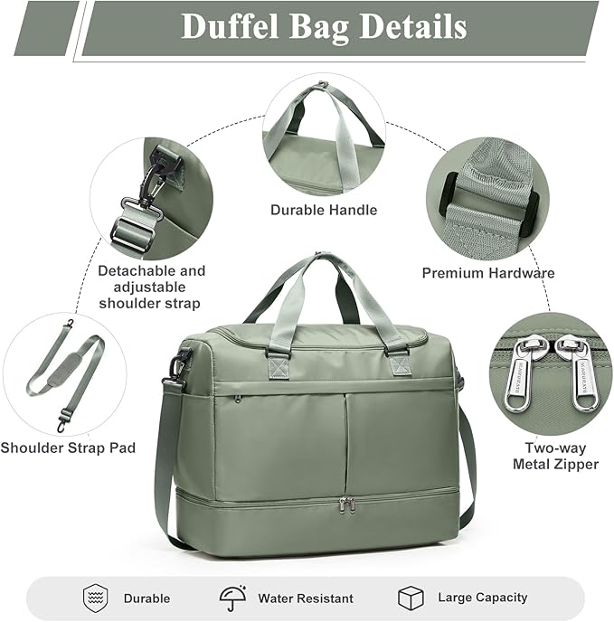 Weekender Bags for Women - 50L Large Travel Duffle Bag with Shoe Compartment - Carry on Overnight Bag for Travel, Weekend Getaway, Gym, Hospital