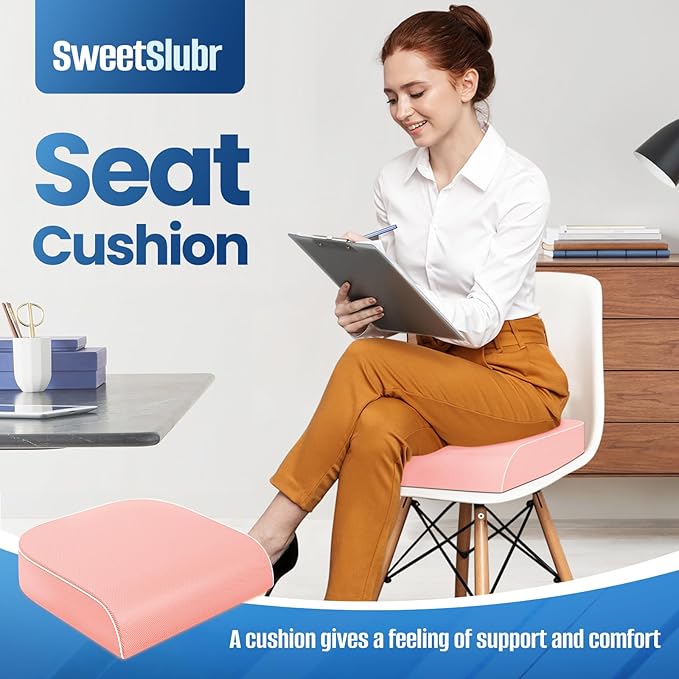 Seat Cushion for Tailbone Pain Relief, Office Chair Cushion, Memory Foam Large Chair Cushion with Non-Slip Cover for Soft Support at Office Chair, Car Seat, Airplane Pink/2X-Large