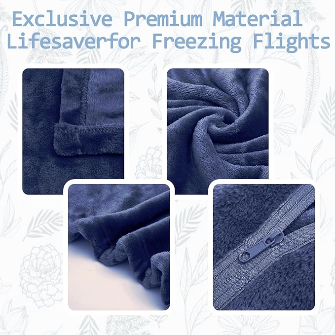 Travel Blanket Pillow, Premium 2 in 1 Flannel Airplane Blanket Compact for Travel,Office, Home,Travel Essentials Accessories for Plane and Car,Compact Office Blanket (Blue)