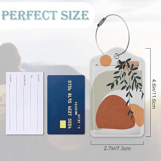 Luggage Tags for Suitcase,2 Pack Boho Sun Leaves Luggage Tag Abstract PU Leather Privacy Cover ID Label with Stainless Steel Loop for Women Men Teens Travel