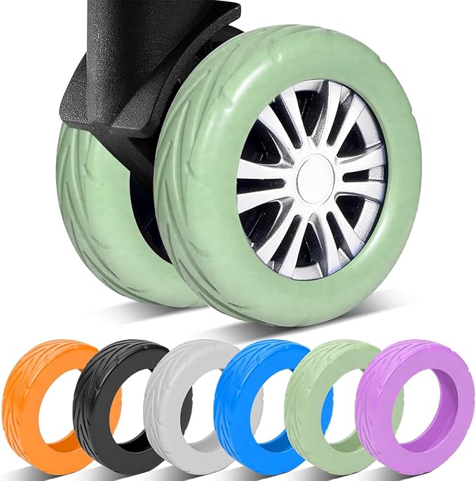 8 Pcs Upgraded Luggage Wheel Covers, Suitcase Protector, Wear-Resistant Anti-Noise Silicone Wheel Covers for 2-2.4” Spinner Wheels, Travel Accessories for Carry On Luggage (Green, Small)