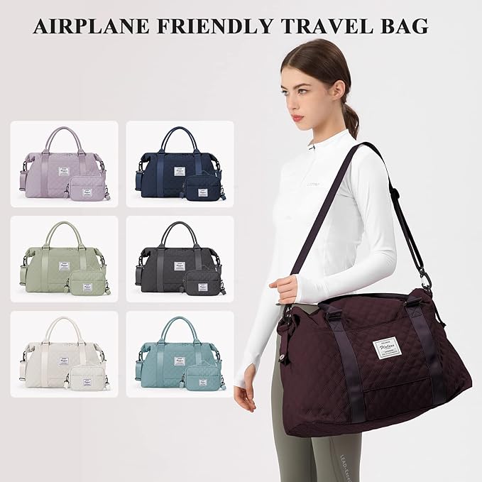 HYC00 Travel Duffel Bag,Carry-on Overnight Weekender Bags for Women,Sports Tote Gym Bag with Wet Pocket