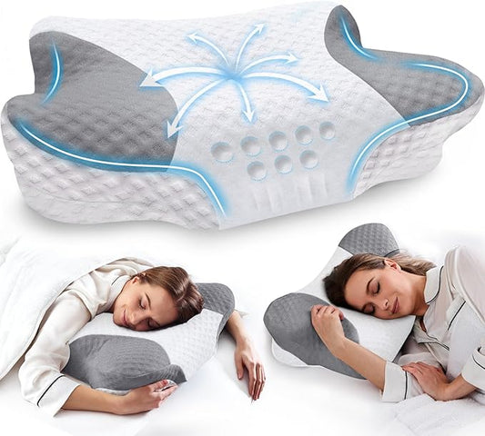 Cervical Neck Pillows with Memory Foam - Neck Pillows for Pain Relief Contour Memory Foam Pillows Ergonomic Neck Support - Adjustable Orthopedic Bed Pillows with Breathable Pillowcase for Sleeping