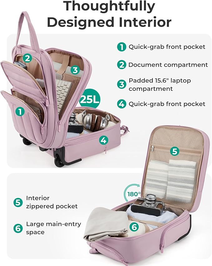 BAGSMART Small Underseat Carry on Luggage with Wheels, 16 inch Small Under Seat Luggage, Lightweight Travel Suitcase for Women, Mist Purple