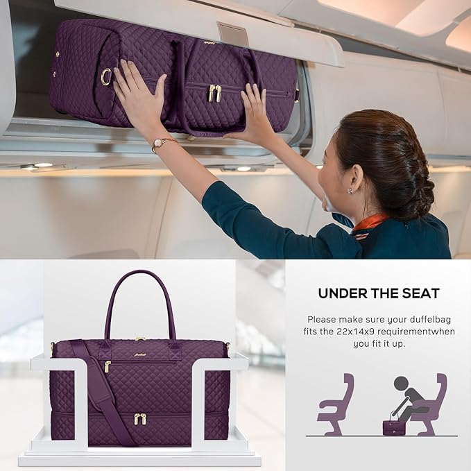 Travel Weekender Duffle Bags for Women - Large Carry On Bag with Shoe Compartment Overnight Bag with Toiletry Bag Duffel Bags with Wet Pocket for Gym Hospital Bags for Labor and Delivery Dark Purple