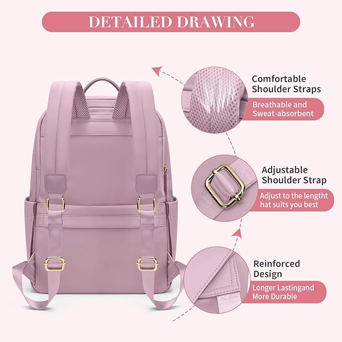 GOLF SUPAGS Women Laptop Backpack Casual Daypack for Work Travel College Backpack Purse Fits 14 Inch Notebook (Pinkish Purple)
