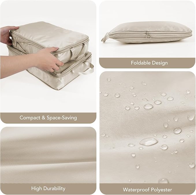 Packing Cubes for Travel,Space-Saving & Stylish Minimalist Design Lightweight,Traval Organizer Bags for Luggage，Compression Packing Cubes Set 4 - Gifts for Women Beige