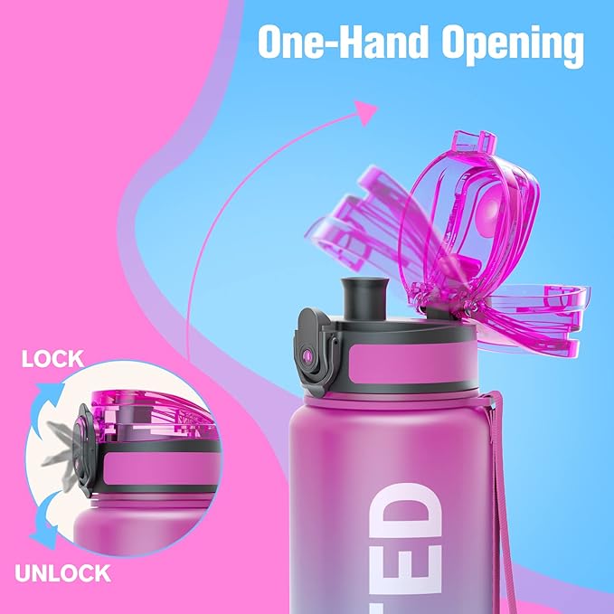Sahara Sailor Water Bottle, 32/25/17oz Durable and Leakproof Water Bottles Motivational with Time Marker, Tritan, BPA Free, Wide Mouth with Easy Clean Brush for Gym, Travel, School, Office (1 Bottle)