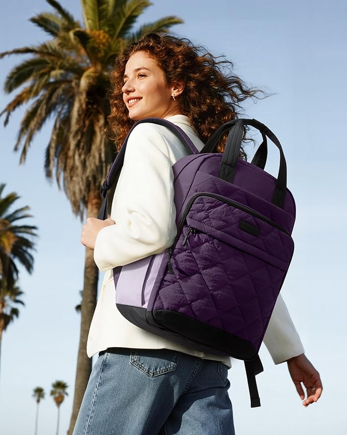 LOVEVOOK Puffer Backpack for Women Fits 15.6 Inch Laptop, Quilted Travel Backpacks Purse with Large Cup Holder, Teacher Computer Work Bags College Shool Bookbag, Puffy Carry On Personal Item Bag