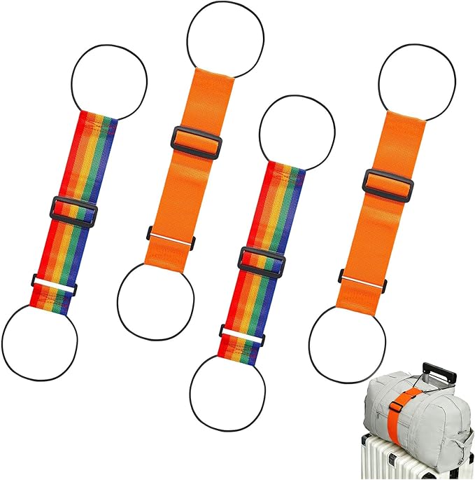 Multi Use Strong Adjustable Luggage Connector Straps for Suitcases,4 Pack Flexible Luggage Accessories Elastic Fastening Bag Strap (Orange-4pcs)