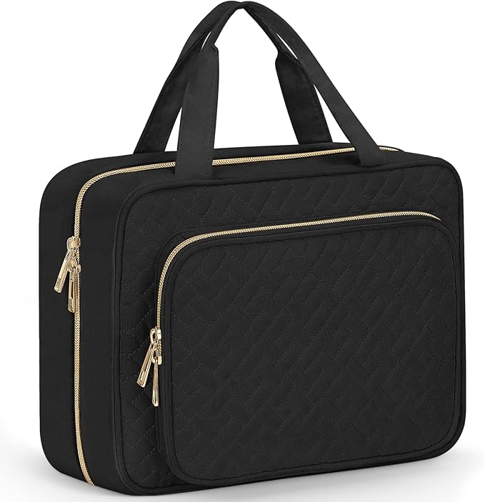 Wedama Toiletry Bag for Women, Medium Cosmetic Travel Bag, Hanging Toiletry Bag for Bathroom, Thickened PVC Waterproof Makeup Bag, Toiletries Bag for Travel Business Trips and Camping, Black