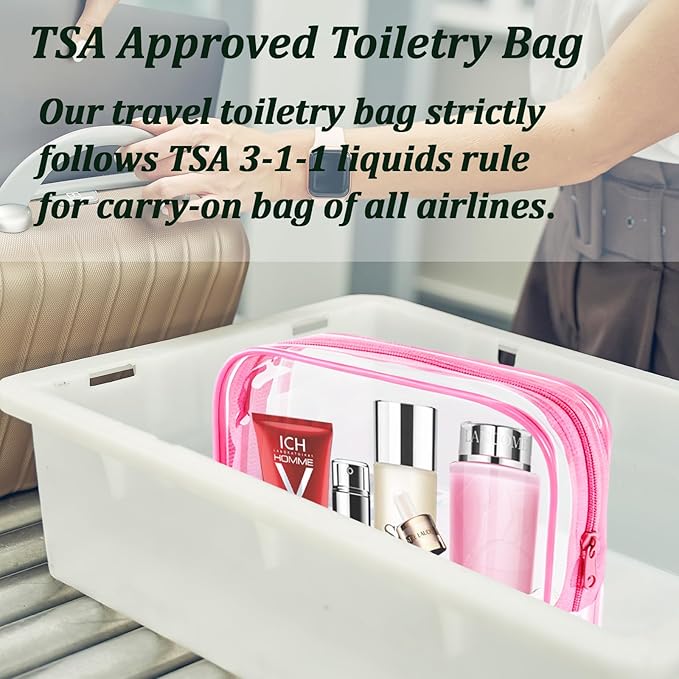 6 Pieces Clear Makeup Bags Bulk, TSA Approved Toiletry Bag PVC Clear Cosmetic Toiletries Pouch with Zipper, Waterproof Vinyl Plastic Organizer Case for for Women Carry-on Travel Essentials