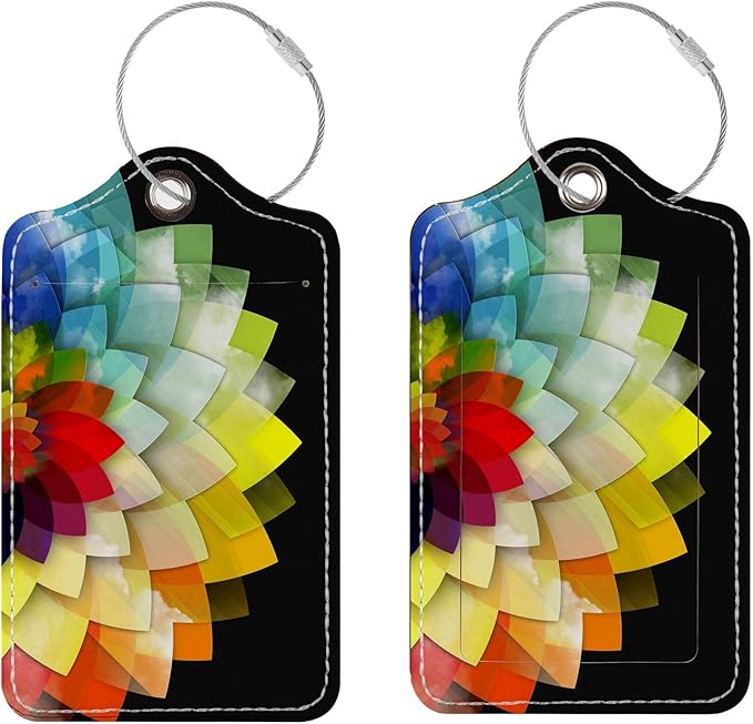 Luggage Tags for Suitcases, 2 Pack Cute PU Leather Suitcase Tag Identifiers TSA Approved with Stainless Steel Loop and Address Card for Baggage Tag for Cruise Airport Travel Essentials by Chelmon
