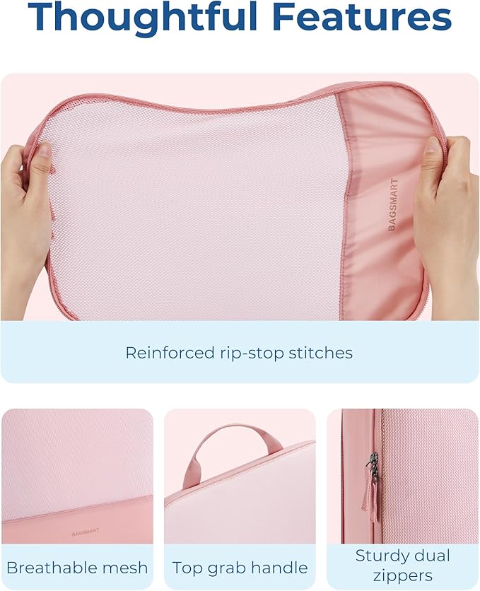 BAGSMART Hanging Compression Packing Cubes for Closet Organizers And Storage, 6 Set Suitcase Organizer Bags Set, Cruise Travel Essentials for Women | Hanging, Compression, Packing Cubes, for Women