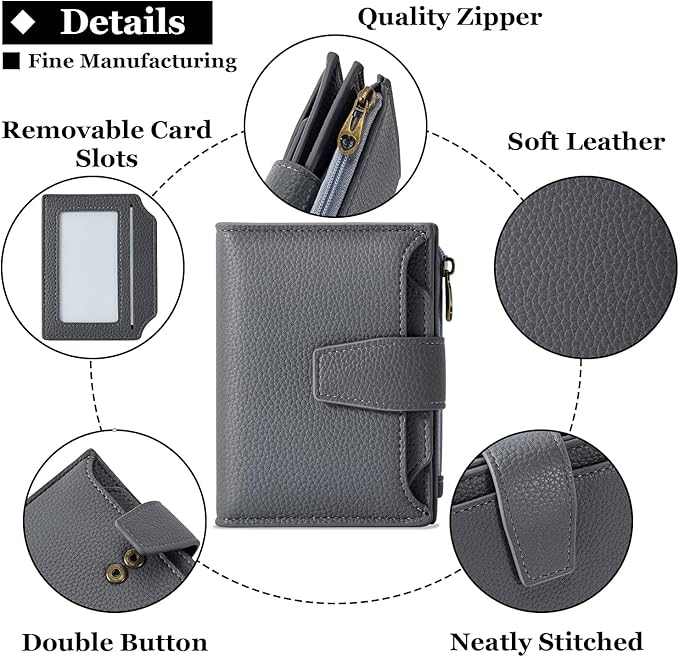 Airkit Small Wallet Women RFID Blocking Soft Leather Bifold Compact Card Holder Wallet for Women with Zipper Coin Pocket 4 ID Window
