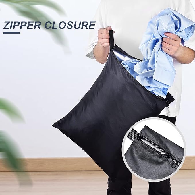 OTraki 2 Pack Laundry Bags 16x20 inch Wet Dry Bag for Swimsuit and Towels Medium Travel Dirty Clothes Bag Machine Washable Laundry Sack for Gym Beach Drying Do Not Exceed 176℉ Black