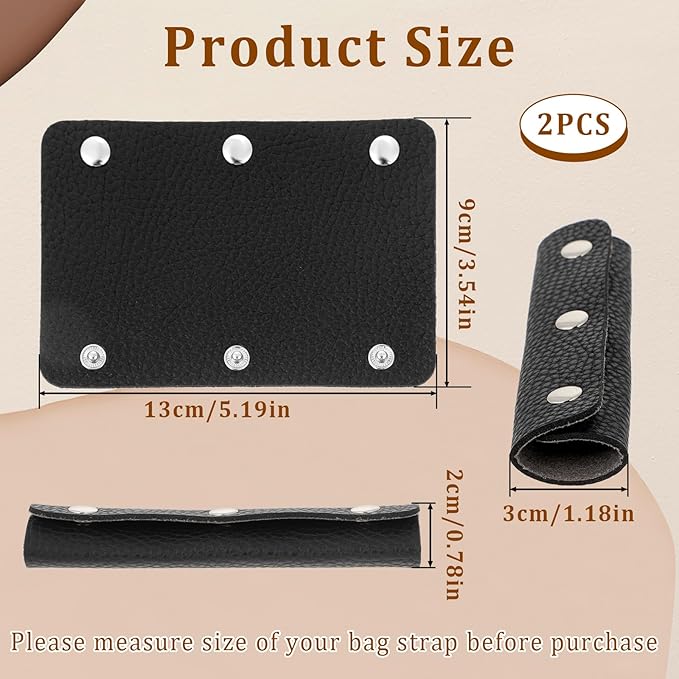 2 Pieces Leather Luggage Handle Wraps Covers PU Handbag Grip Cover Protector Soft Purse Strap Cover Pad with Brass Clasps for Wallet Tote Bag Suitcase Travel Bag, Black
