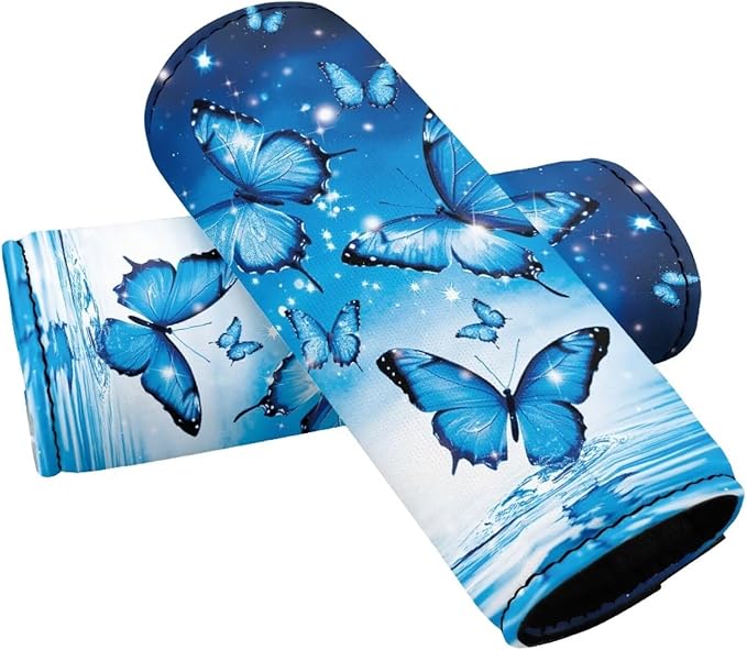 BIGCARJOB Blue Butterflies Luggage Handle Wrap Set for Suitcase 2 Pieces Suitcase Identifier Protective Cover Trolley Case Grip Travel Luggage Accessories Door Handle