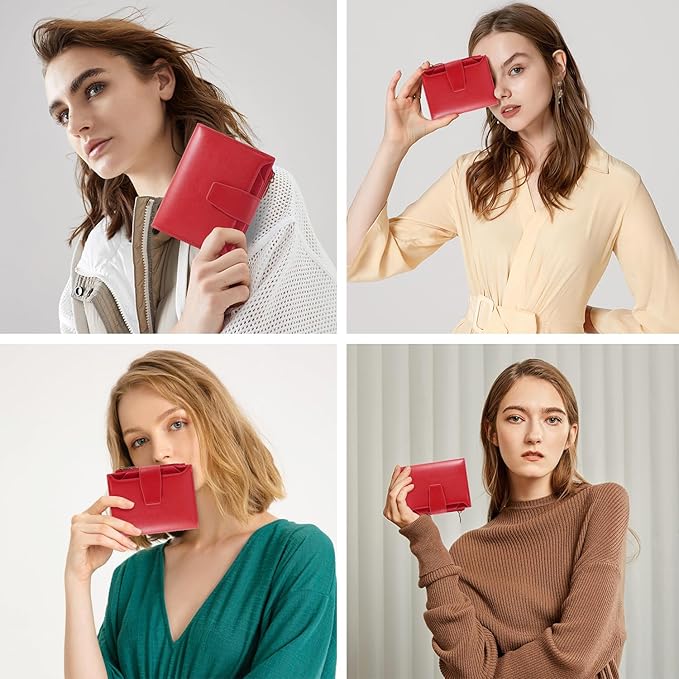 Airkit Small Wallet Women RFID Blocking PU Leather Bifold Compact Card Holder Wallet for Women with Zipper Coin Pocket 4 ID Window