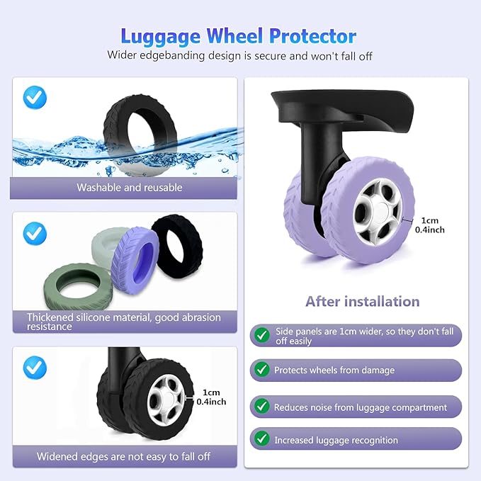 UMUST 8Pcs Luggage Wheel Covers,Silicone Suitcase Cover for 2-2.4'' Spinner Wheel, Carry On Luggage Wheels Protector,Upgrade Suitcase Wheels Protective,Essential Travel Accessories(Green)
