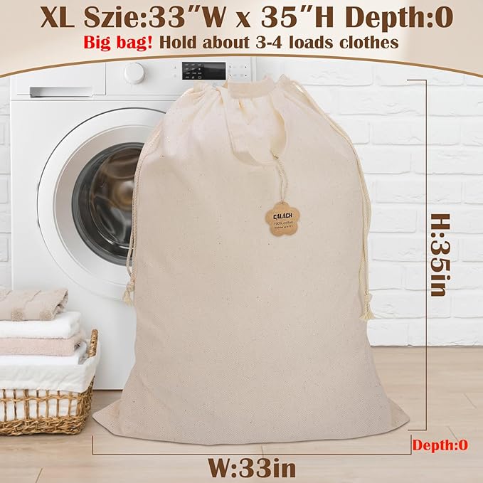 Cotton Canvas Laundry Bag 33"Wx 35"H, Thick Cotton Laundry Bag with Handles & Drawstring, Extra Large Heavy Duty Washable Basket Liner Hamper Liner Storage Sack (Natural XL, 1 Pack)