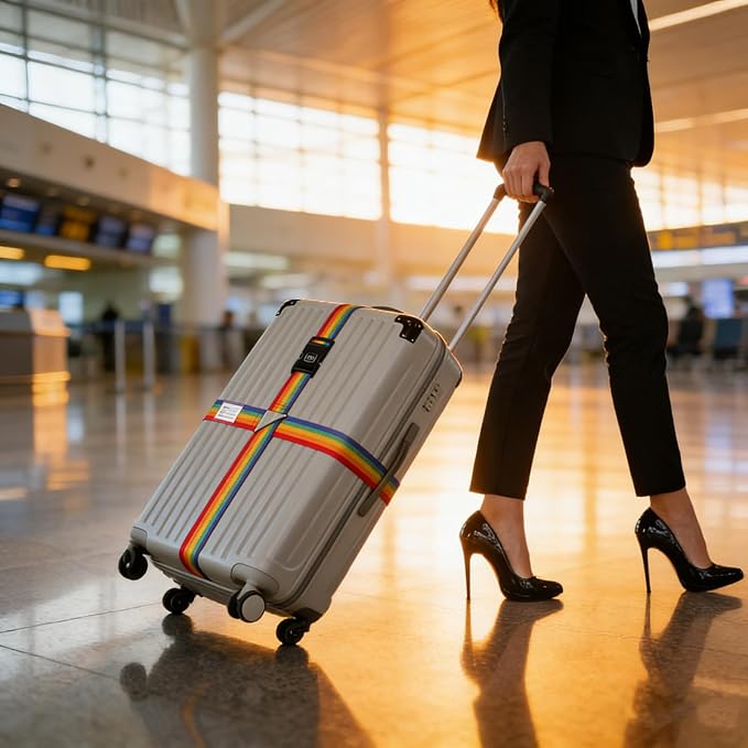 Luggage Straps for Suitcases,Travel Luggage Straps with Lock and Luggage Tags,Suitcase Strap,Adjustable Colorful Travel Belt for Travel Suitcase Bag Closure Accessories.(Rainbow)