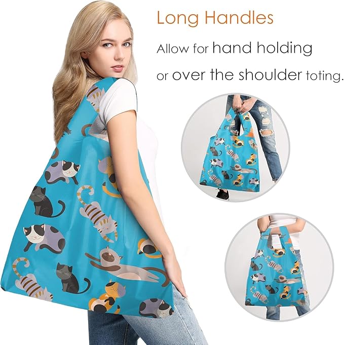 BeeGreen Animals Lover Gifts for Women Animals Reusable Grocery Bags Shopping Bags Bulk 6 Pack 50LBS X-Large Foldable Hedehog Cats Dogs Frog
