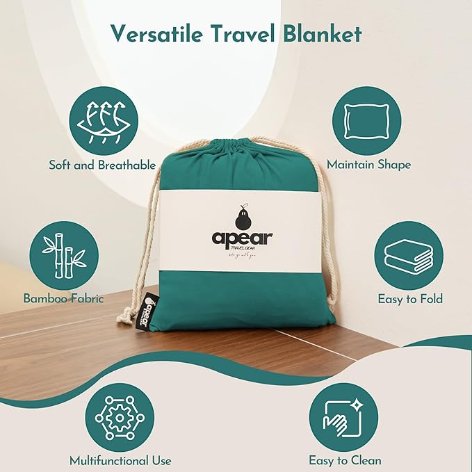 16-in-1 Compact Travel Blanket with Bag – Reversible, Ultra Soft Bamboo Airplane Blanket with Hidden Pocket – Packable for Flights & Travel Essentials (Semi-Weighted, Double Layer)