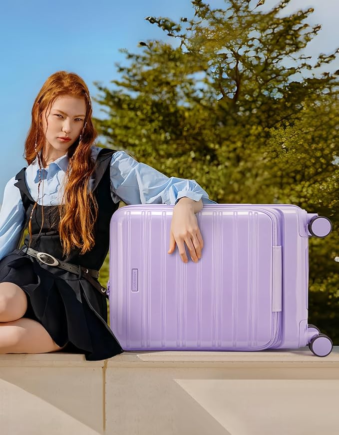 LARVENDER Carry On Luggage 22x14x9 Airline Approved, 20 Inch Expandable PC+ABS Hardside Carry On Luggage with Front Pocket Spinner Wheels TSA Lock for Women Men (Lavender)